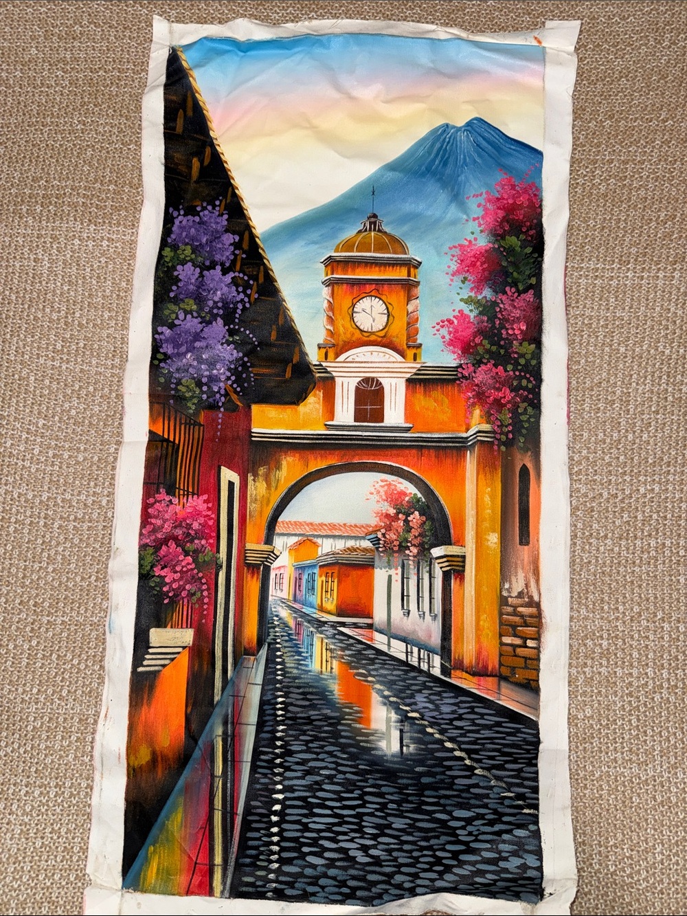 Sunlit Archway Street Tapestry in Orange and Blue